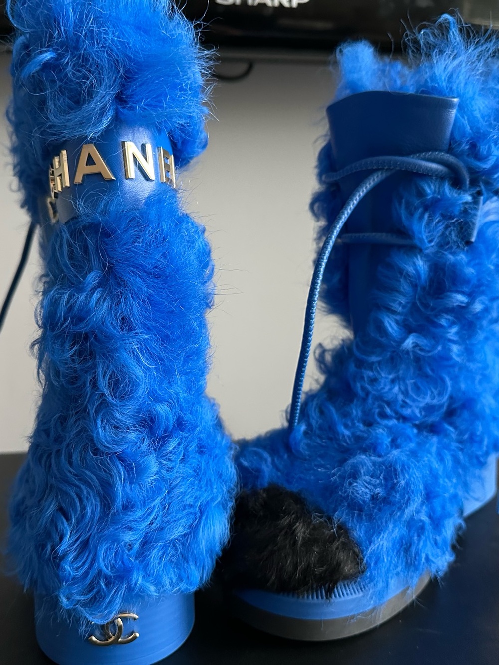 CHANEL Shearling Sheepskin Fur Boots Vibrant Blue NWT Authentic Rare